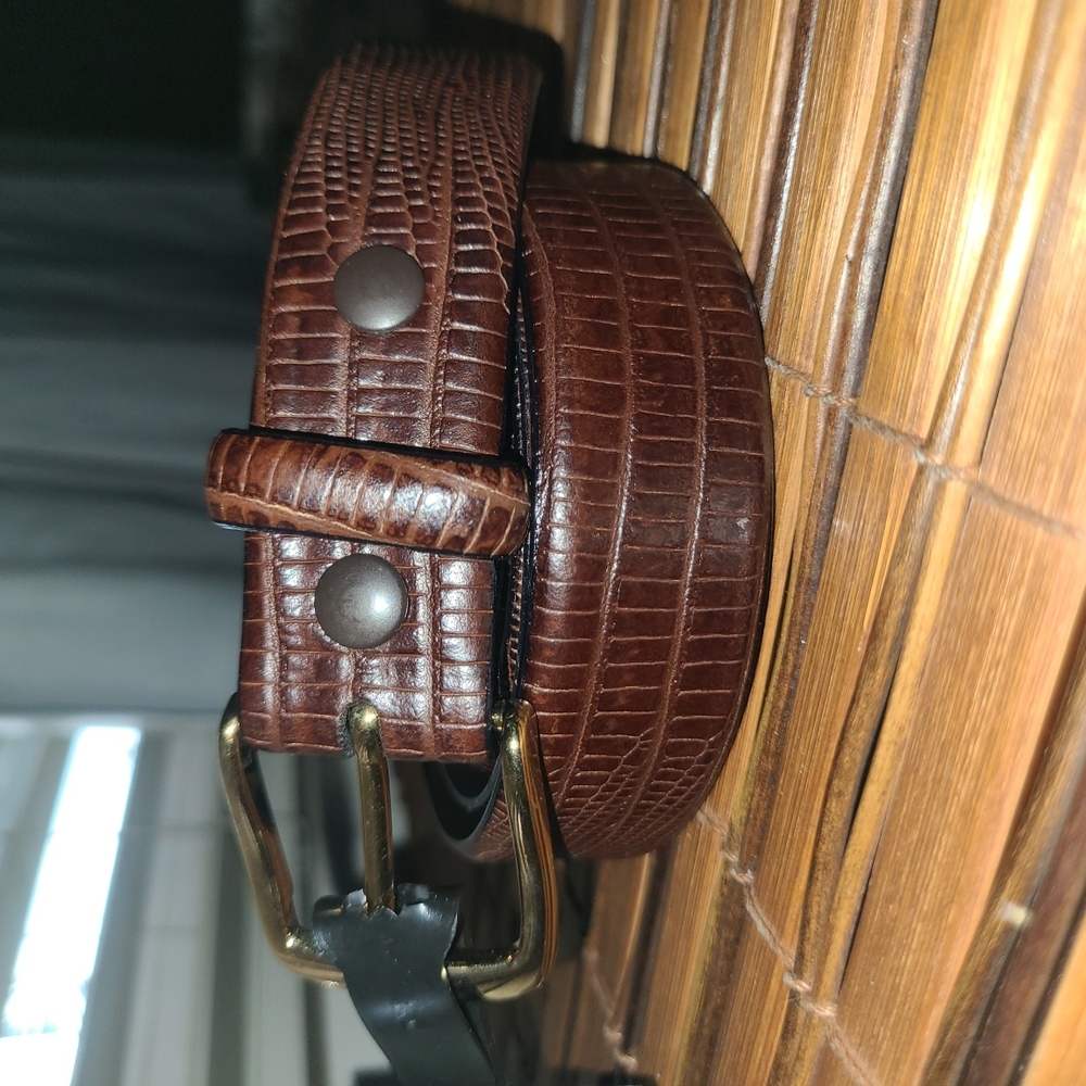 Brown Embossed Leather Dress Belt